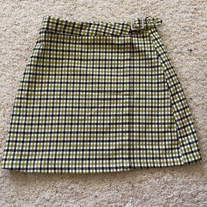 John Galt lime plaid skirt with buckle